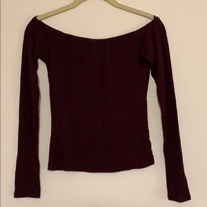 Maroon Long sleeve Crop Top, off shoulder